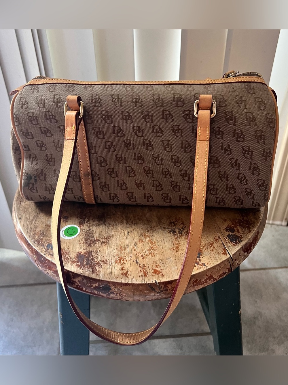 Dooney & Bourke Brown Logo Satchel with Tan Leather Trim - Picture 3 of 7